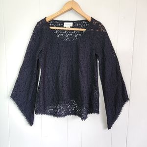 3/$15 Denim&Supply Ralph Lauren black lace top bell sleeves high low stretchy S